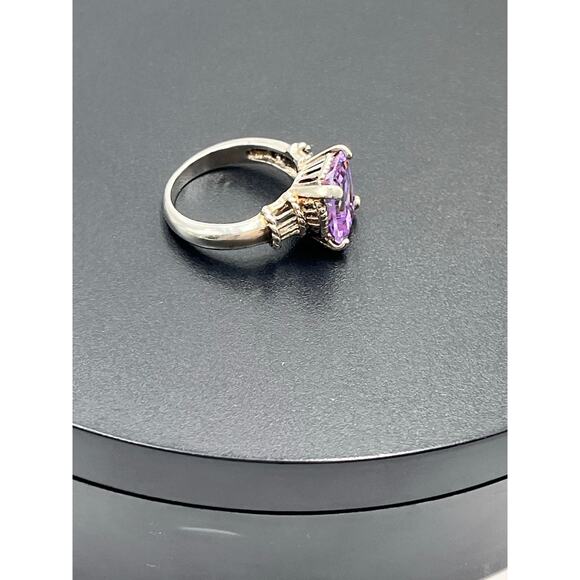 Designer 925 Sterling Silver Large Rectangle Cut Purple Blue Prong CZ Ring Sz 9 - Picture 9 of 11
